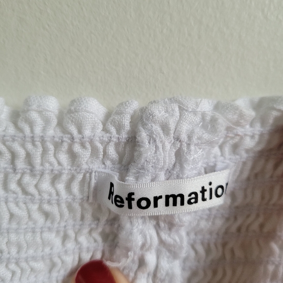 REFORMATION White Square Neck Puff Sleeves Linen Short Sleeves Top 10 - Picture 7 of 7